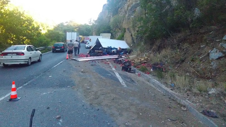 Камион Мерцедес натоварен с домати се разби на ГП Е 79