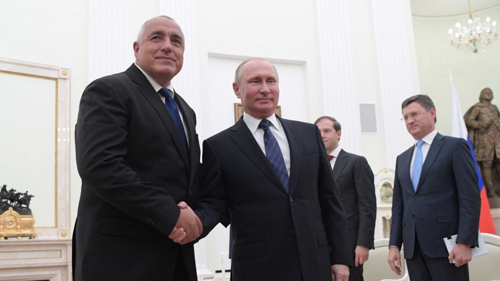 Премиерът Борисов, президентът Владимир Путин и енергийният министър Александър Новак.