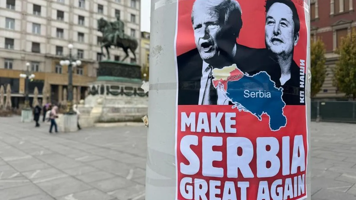 In the heart of Belgrade posters with Trump for Greater Serbia, including Macedonia