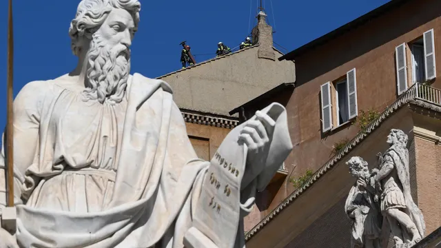 The Vatican has begun installing the chimney on the Sistine Chapel for the conclave