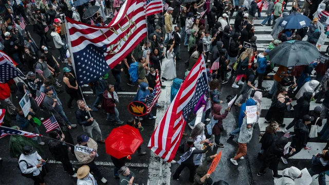 Protesters against Trump gathered across America before the military parade